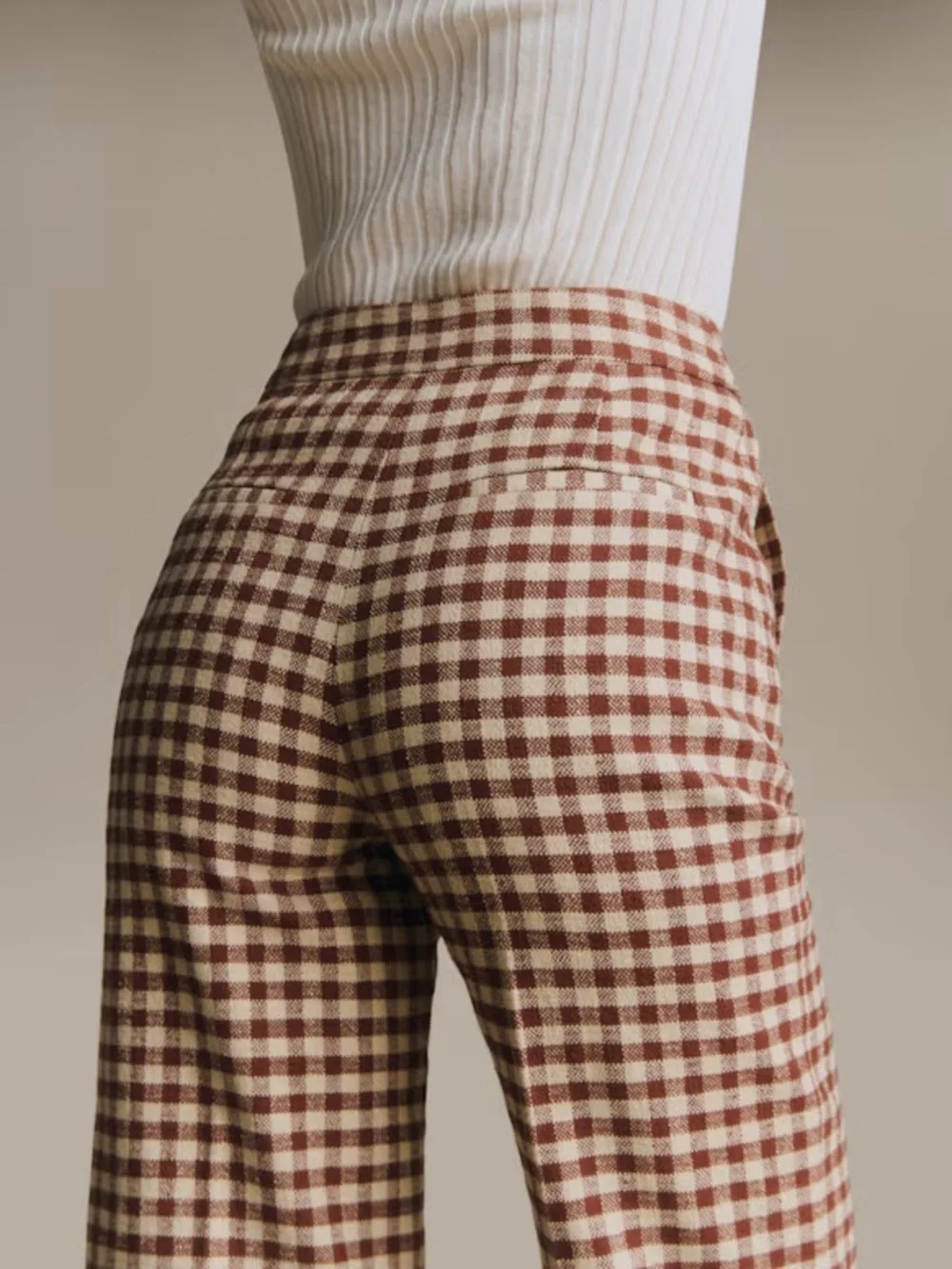 NWT Sézane Martin Crop Trousers in Brown/Ecru Gingham Size 4/36